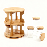 Support de table rotatif à 360 ° en bambou pour épices avec ensemble de 10 pots à épices