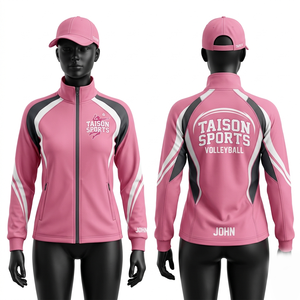 Premium 220 GSM polyester spandex volleyball training <b>jacket</b> <b>pink</b> black white panel design sublimation custom logo fit - Product Image 6