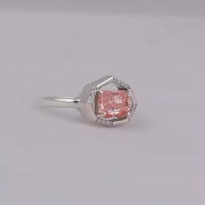 แหวนทอง14/18K แหวนหมั้นเพชรโตในห้องปฏิบัติการสีชมพูสดใสได้รับการรับรอง - Product Image 3