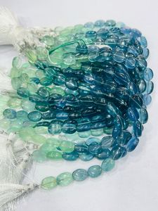 Cuentas de piedras preciosas de fluorita Natural AAA Premium 8x11mm 9x12mm Forma ovalada suave Color verde azul para la fabricación de joyas 8 pulgadas de largo - Product Image 2