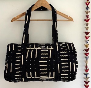 Handmade Durable Cotton Block Print Black Casual Sport Weekender Duffle Bag Travel Gym Yoga Quilted Luxury Eco-Friendly Large - Product Image 1