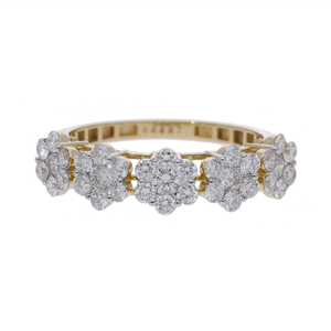 Bague en diamant naturel en or 14 carats avec cinq diamants ronds de conception de grappe florale et bande en or élégante pour les événements spéciaux - Product Image 1