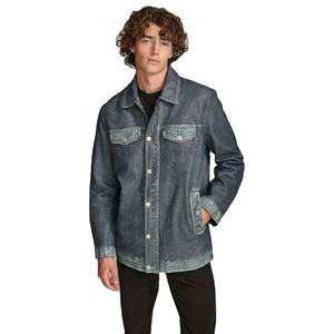 Nouvelle arrivée design jeans style peau de mouton veste en cuir véritable pour hommes chemises en cuir de style denim pour hommes - Product Image 1