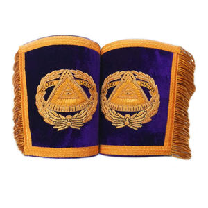 Juego de regalos masónicos Lodge Master Mason delantal de cuero Collar guanteletes-Puños bordado hecho a máquina Regalia Metal Crafts - Product Image 3