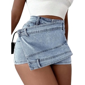 Falda Vaquera Cruzada para Mujer, Estilo Y2K, Sexy, de Cintura Alta, Asimétrica, Corta, Mini Falda, Lavada, Gris - Product Image 3