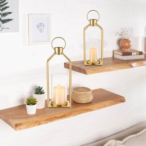 Lanterne à bougie moderne en or avec porte-verre Lanterne décorative en métal pour le style de la maison et des étagères - Product Image 2