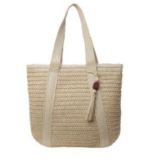 Sac fourre-tout tissé en paille synthétique beige pour femme, décontracté, à fermeture ouverte, idéal pour la plage, sac à bandoulière tendance - Product Image 2
