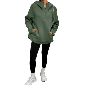 Womens Half <b>Zip</b> <b>Hooded</b> Fleece Sweatshirt Oversized Pullover Long Sleeve Soft Warm Hoodie With Pockets Winter Outerwear Top - Product Image 6