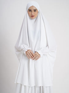 Ropa musulmana tradicional Abaya blanca de poliéster Premium para mujer con mangas completas de estilo étnico para el verano invierno India - Product Image 3