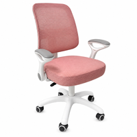 Chaise de bureau en maille rose avec cadre en PP blanc et accoudoirs à boucles pour bureaux informatiques, bureaux à domicile, salles d'étude et salles de réunion