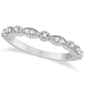 Anillo de Bodas con Diamantes Marquise Pequeños y Puntos, Oro Blanco de 18k, 0.13ct - Product Image 2