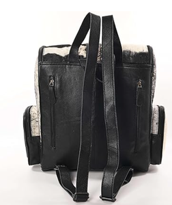 High Quality Cowhide Genuine Leather Travel <b>Bag</b> Black and White with Zipper Closure <b>Laptop</b> Compartment Pure Leather Backpack - Product Image 3
