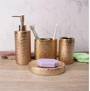 Juego de tocador de baño asequible de acero inoxidable de latón antiguo 4 piezas. Presenta una combinación de superficies lisas y con patrón de diamante - Product Image 5