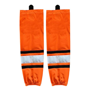 Chaussettes de hockey sur glace bleues avec manches de sport durables à rayures rouges et blanches avec logo personnalisé - Product Image 3