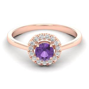 REYES Classic Design 14K Solid Gold IGI Certified Diamond Halo Ring For Women Round Cut 0.5Ct Amethyst Gemstone Jewelry - Product Image 1