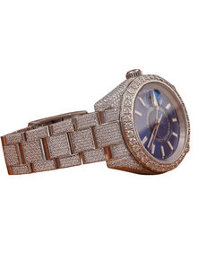 Montre de luxe automatique pour rappeur hip-hop avec cadran rond bleu serti de diamants en moissanite de différentes formes - Product Image 2