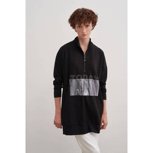 เสื้อถักซิปสีดำสไตล์วินเทจสำหรับผู้หญิง-ทรงหลวมแขนสั้น - Product Image 5