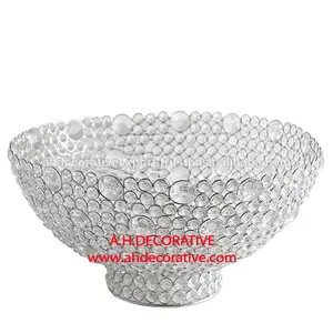 Ciotola grande in cristallo d'argento per frutta forma rotonda ciotola di stoccaggio di fiori in cristallo con perline di diamante di vendita calda sulla Base