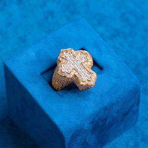 Anillo cruzado de flor de diamante moissanita de plata y oro amarillo, anillos de oro de 14kt y Plata de Ley 925 para hombres y mujeres - Product Image 5