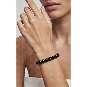 Natural <b>Healing</b> Beaded <b>Bracelets</b> Ball-shaped Black Onyx Bangles - Product Image 1