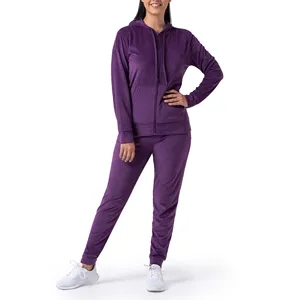 Full Zip Up Plain Velvet Conjunto de Veludo Jogger das Mulheres Purple Suede Track Suit 2024 Ginásio de Veludo Atacado das Mulheres