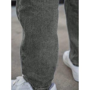 Jean droit moderne tendance pour homme, taille haute, couleur anthracite, été, écologique, léger, respirant, style vintage, coupe ample, mode urbaine - Product Image 3