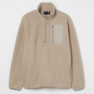 Custom Men's Beige Quarter Zip Sherpa Pullover Thick Heavyweight Loose Fitting Hoodie 14 Zip Plain <b>Brown</b> Sweatshirt for Winter - Product Image 6