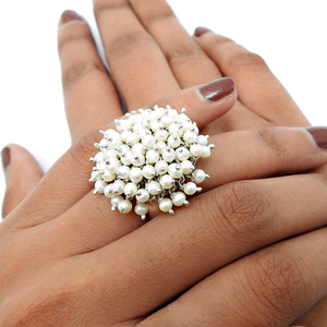 Anillo de perlas de agua dulce de último diseño para mujer, joyería clásica hecha a mano de Plata de Ley 925, proveedor mayorista de India - Product Image 5