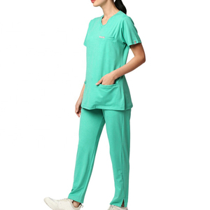 Venta caliente manga corta unisex uniforme laboratorio Scrubs traje conjunto Hospital ropa Laboratorio conjunto moderno cuello en V tejido de punto Mujer - Product Image 6