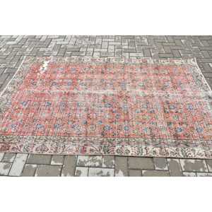4.6x7.5 ft Turkish <b>Rug</b>, Vintage Area <b>Rug</b>, Red Blue <b>Abstract</b> <b>Rug</b> - Product Image 3
