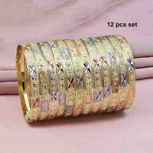 กำไลทองเหลืองชุบทอง 3 สี หลายเฉดสี สำหรับผู้หญิง งานปาร์ตี้ ชุด 12 ชิ้น ขายส่ง - Product Image 3