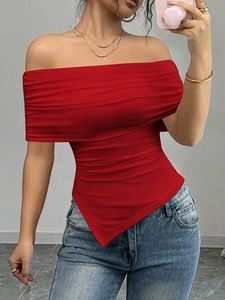 เสื้อยืดผู้ชายสไตล์หรูหรา คอเฉียง ทรงเข้ารูป สีพื้น สำหรับฤดูร้อน ขายส่งเสื้อยืดลำลองผู้ชาย - Product Image 3