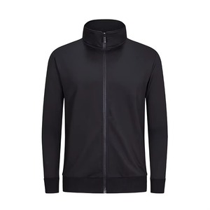 Chaquetas deportivas de poliéster de alta calidad para hombre Chaquetas de cuello alto con logotipo personalizado de pista de rayas lisas al por mayor - Product Image 1