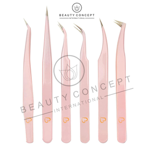 Stainless Steel Light <b>Pink</b> Color 6 Piece <b>Set</b> of Eyelash Tweezers Use for Personal Beauty Care by Beauty Concept International - Product Image 3