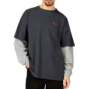 Meilleures ventes Chemise à col rond pour hommes, couleur personnalisée, manches double couche, matériau en polyester/coton de haute qualité, taille adulte - Product Image 1