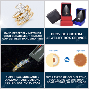 แหวนเพชรโมอิสสีทอง10K 14K ประดับเพชรวงครึ่งงานหมั้นแหวนแต่งงาน - Product Image 4