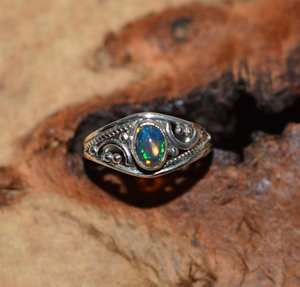 Natural <b>Black</b> Ethiopian Opal <b>Ring</b> 925 Sterling Silver Handmade October Birthstone Gift Jewelry For Women - Product Image 2