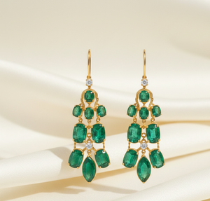Green Hydro Gemstone Earrings | Multi Size Stones | 925 Sterling <b>Silver</b> 18K Gold Plated Designer Jewelry <b>Wedding</b> Party Wear - Product Image 2