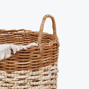 Rustic Handcrafted Rattan and Seagrass <b>Storage</b> Basket Natural Vintage Rattan <b>Storage</b> <b>Bin</b> Made in Vietnam - Product Image 4