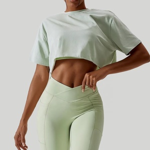 Custom Essential Ladies Drop Shoulder 100% algodón Boxy Gym camiseta Femmes fabricante recortada camiseta para mujer - Product Image 6