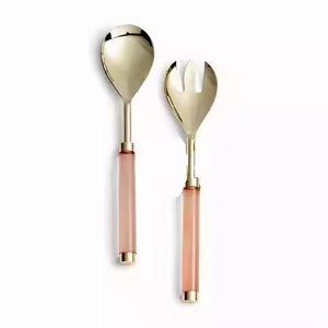 Ensemble de serveurs à salade écologiques avec poignées en acrylique, compatibles lave-vaisselle, manches en acier poli, couverts fourchette et cuillère pour servir la salade et le riz - Product Image 6