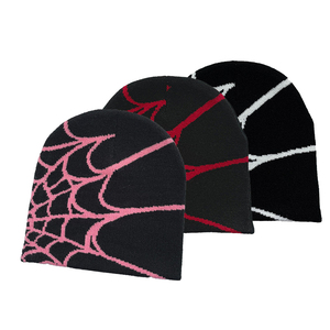 Venta al por mayor 100% algodón Binnie sombrero desgastado Jacquard invierno calavera gorra araña Web diseño Y2K Beanie logotipo personalizado para Mujeres Hombres - Product Image 3