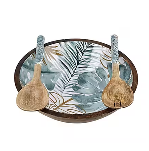 Juego redondo de cuencos de madera impresos de lujo para mezclar aperitivos, ensaladera, cuenco sostenible con diseño impreso esmaltado - Product Image 5