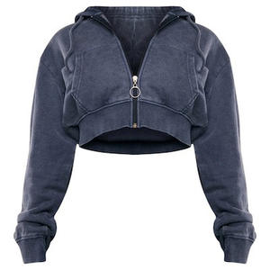 Sudadera con Capucha Lavada al Ácido, Logotipo Personalizado, Felpa Gruesa, Térmica, Top Corto con Doble Cremallera, Estilo Vintage, Holgada, para Mujer - Product Image 5