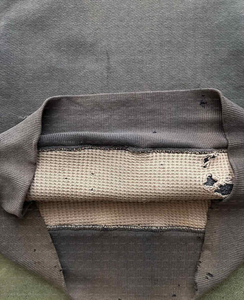 Nouveau hommes coton Patchwork deux tons Vintage soleil délavé acide lavage recadrée à capuche pull à capuche en détresse minéral blanc tricoté - Product Image 4