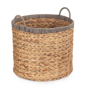 Large Traditional Storage Basket with Grey Rope Border Water Hyacinth Seagrass Rattan for Bathroom Organization Packaged Cartons - Product Image 2