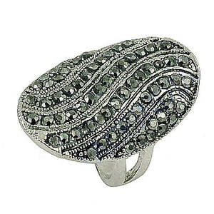 Art Palace Vintage Silver Cocktail <b>Ring</b> with Natural Stone <b>Marcasite</b> Pave Setting Oval Shape Statement Jewelry for Women - Product Image 1