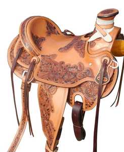 Selle de course de chevaux anglaise de l'Inde en cuir de vachette Outil à main floral Wade Tree A Fork Premium Western Leather Saddle - Product Image 3