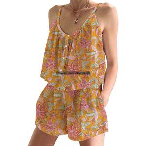 Fabrication de vêtements de nuit doux pour femmes, ensemble de pyjama court pour dormir, ensemble de pyjama à bretelles ajustées sans manches printemps/été - Product Image 6