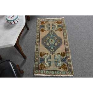 Alfombra de lana hecha a mano clásica Beige azul de 1,7x3,4 pies, respaldo de látex rectangular de retazos de estilo turco para adolescentes de gran tamaño para vivir - Product Image 3